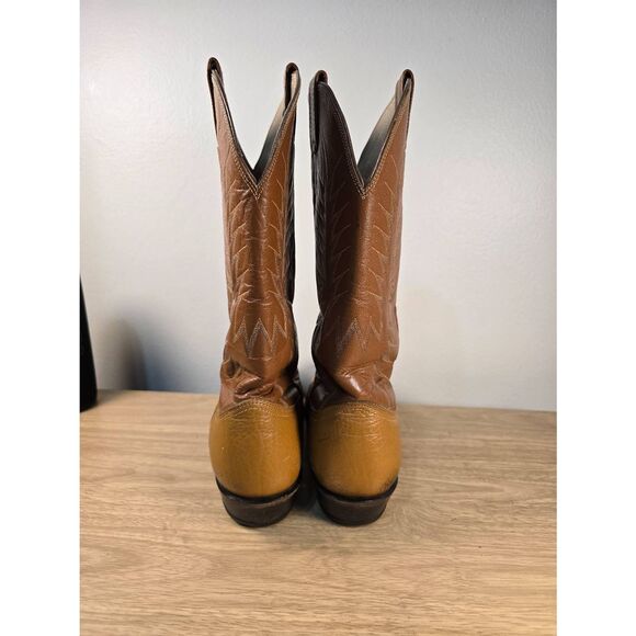 Vintage 70s Nocona Cowboy Boots Cognac Brown Leather Western Stitching Mens 10 D main image 4